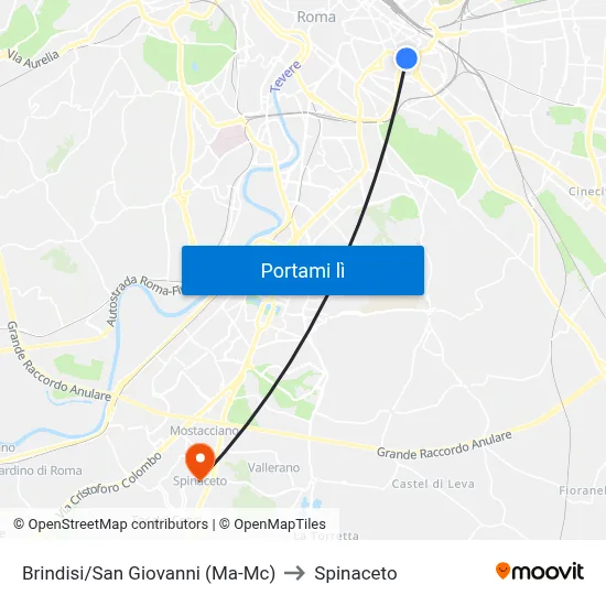 Brindisi/San Giovanni (Ma-Mc) to Spinaceto map