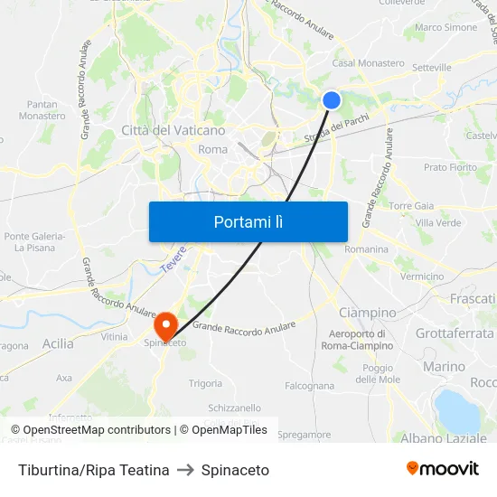 Tiburtina/Ripa Teatina to Spinaceto map