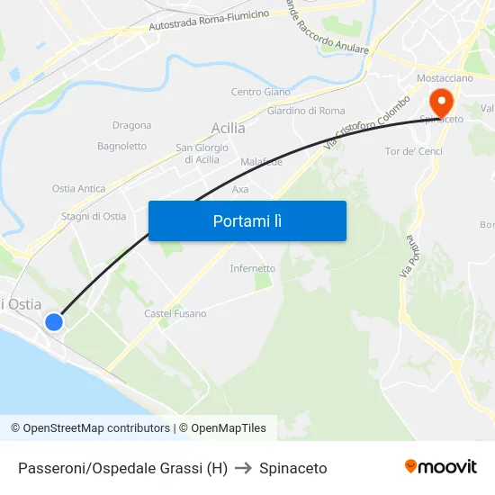 Passeroni/Ospedale Grassi (H) to Spinaceto map