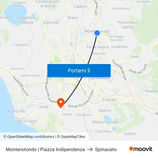 Monterotondo | Piazza Indipendenza to Spinaceto map