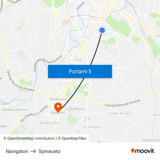 Navigatori to Spinaceto map