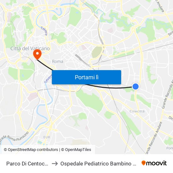 Parco Di Centocelle to Ospedale Pediatrico Bambino Gesù map