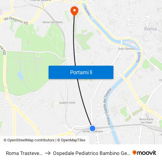 Roma Trastevere to Ospedale Pediatrico Bambino Gesù map