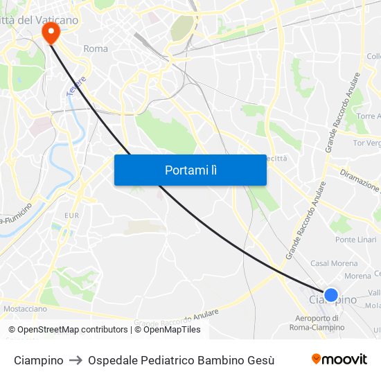 Ciampino to Ospedale Pediatrico Bambino Gesù map