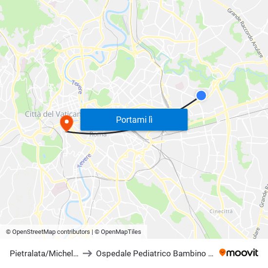 Pietralata/Michelotti to Ospedale Pediatrico Bambino Gesù map