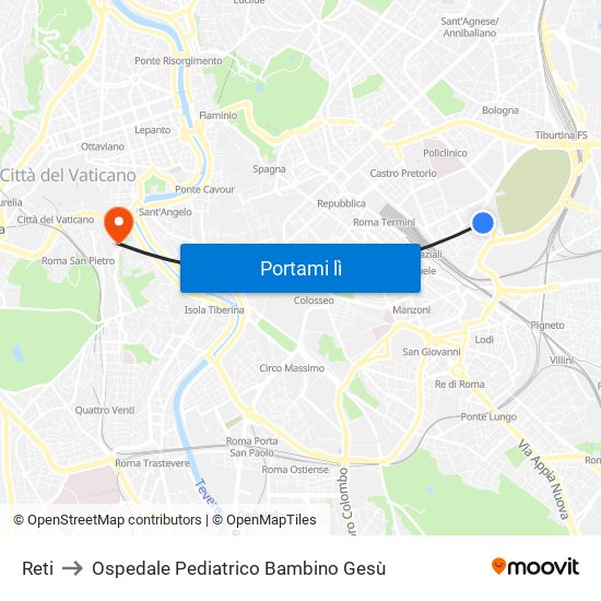 Reti to Ospedale Pediatrico Bambino Gesù map