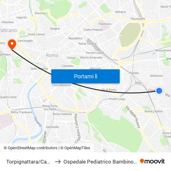 Torpignattara/Casilina to Ospedale Pediatrico Bambino Gesù map