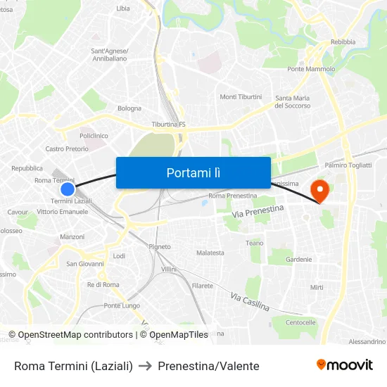 Roma Termini (Laziali) to Prenestina/Valente map