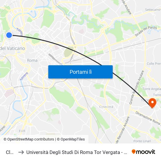 Clodio to Università Degli Studi Di Roma Tor Vergata - Facoltà Di Economia map