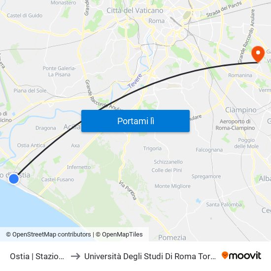 Ostia | Stazione Lido Centro to Università Degli Studi Di Roma Tor Vergata - Facoltà Di Economia map