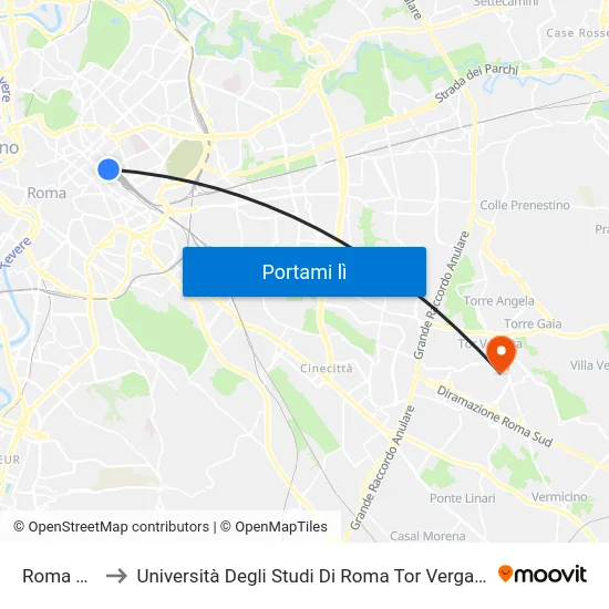 Roma Termini to Università Degli Studi Di Roma Tor Vergata - Facoltà Di Economia map