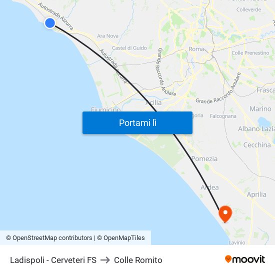 Ladispoli - Cerveteri FS to Colle Romito map