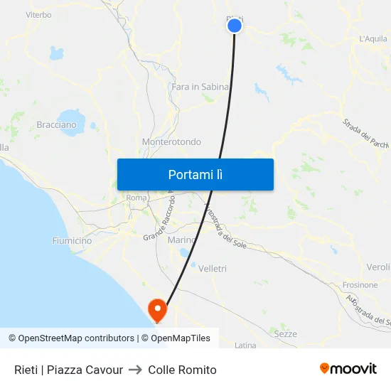 Rieti | Piazza Cavour to Colle Romito map