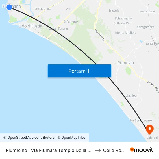 Fiumicino | Via Fiumara Tempio Della Fortuna to Colle Romito map