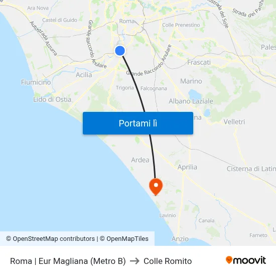 Roma | Eur Magliana (Metro B) to Colle Romito map