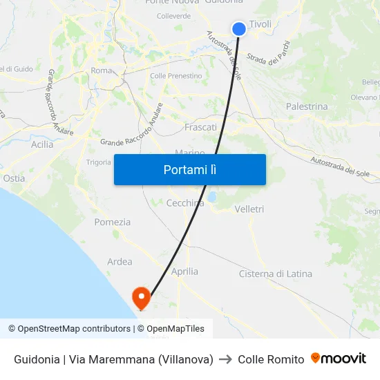 Guidonia | Via Maremmana (Villanova) to Colle Romito map