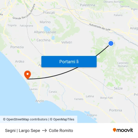 Segni | Largo Sepe to Colle Romito map