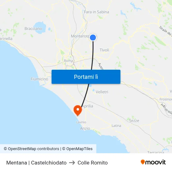 Mentana | Castelchiodato to Colle Romito map