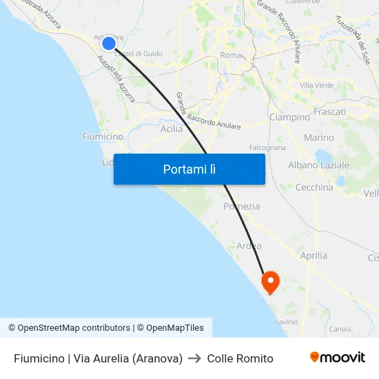 Fiumicino | Via Aurelia (Aranova) to Colle Romito map