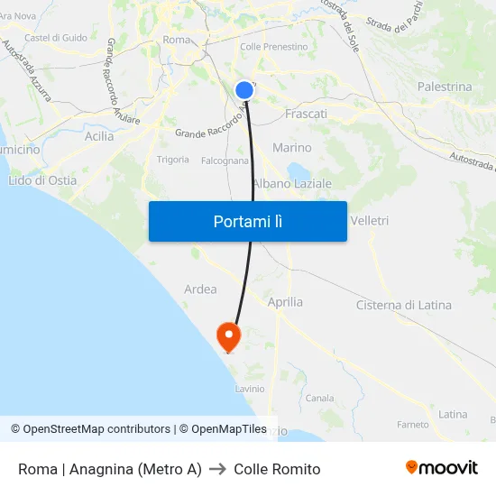 Roma | Anagnina (Metro A) to Colle Romito map