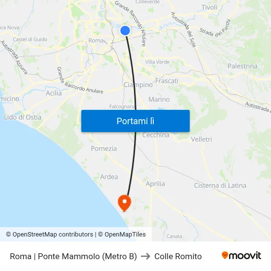 Roma | Ponte Mammolo (Metro B) to Colle Romito map