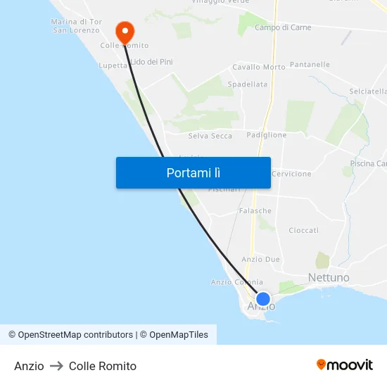 Anzio to Colle Romito map