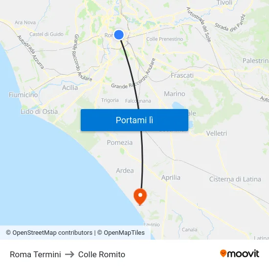 Roma Termini to Colle Romito map