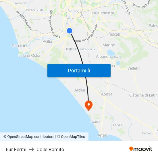 Eur Fermi to Colle Romito map