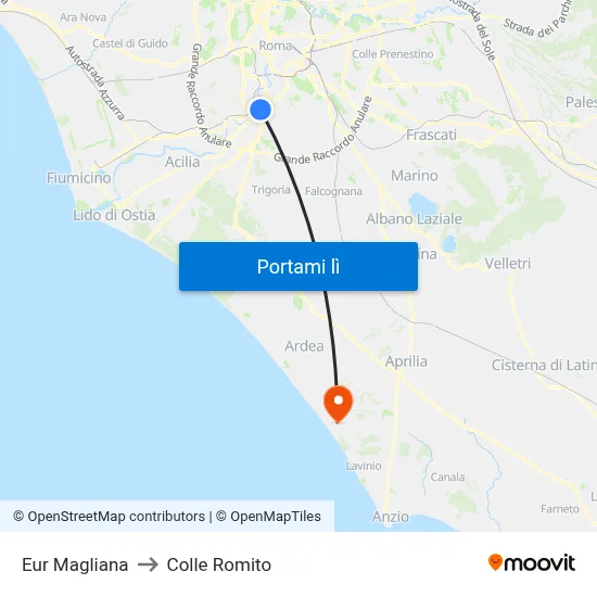 Eur Magliana to Colle Romito map
