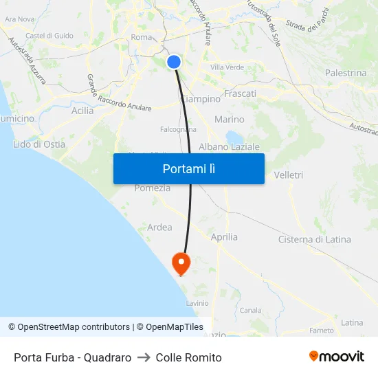 Porta Furba  - Quadraro to Colle Romito map