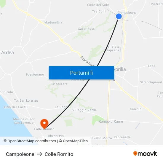 Campoleone to Colle Romito map