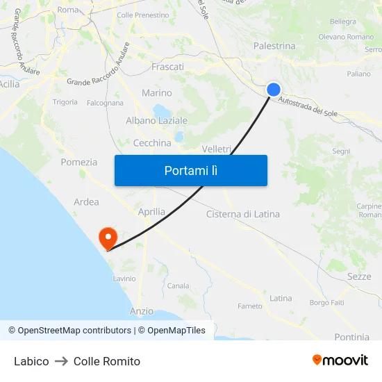 Labico to Colle Romito map