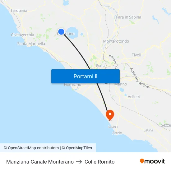 Manziana-Canale Monterano to Colle Romito map
