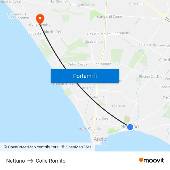 Nettuno to Colle Romito map