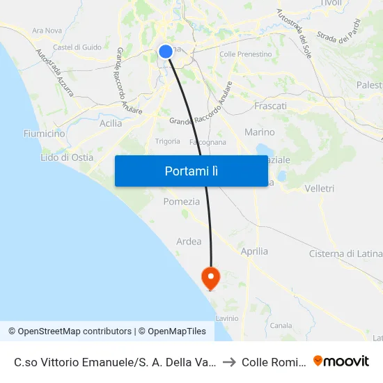 C.so Vittorio Emanuele/S. A. Della Valle to Colle Romito map