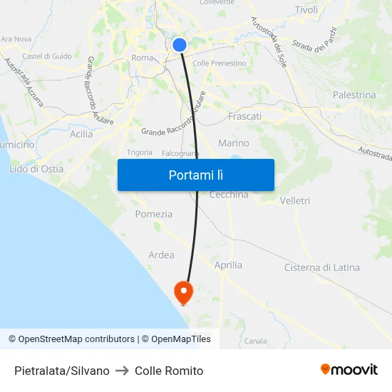 Pietralata/Silvano to Colle Romito map