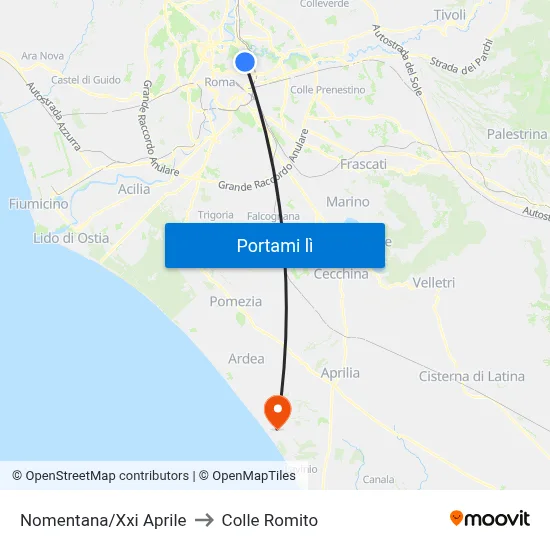 Nomentana/Xxi Aprile to Colle Romito map