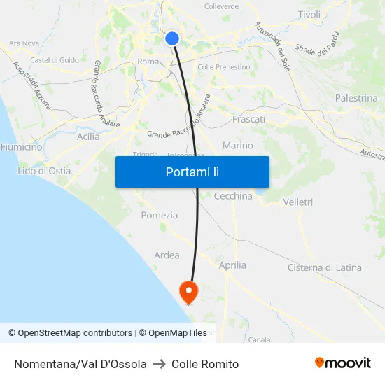 Nomentana/Val D'Ossola to Colle Romito map