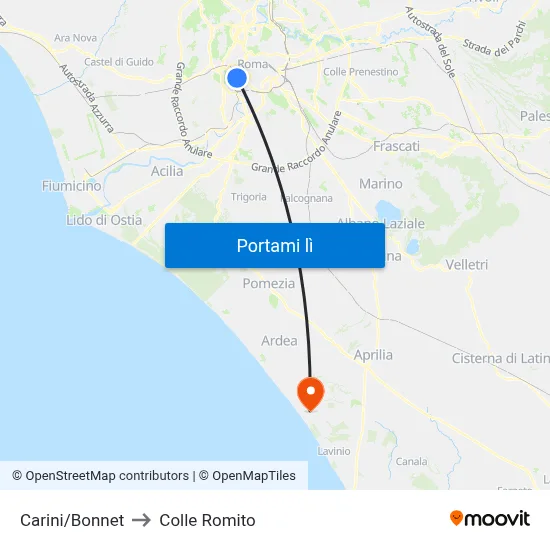 Carini/Bonnet to Colle Romito map