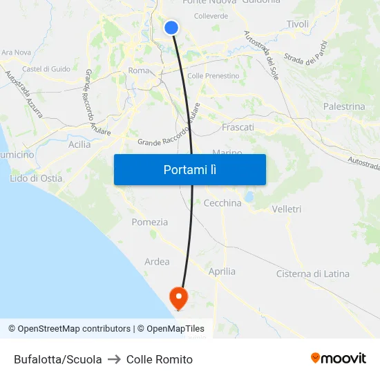 Bufalotta/Scuola to Colle Romito map
