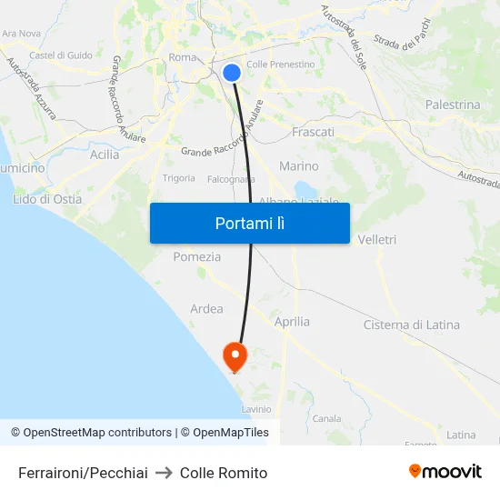Ferraironi/Pecchiai to Colle Romito map
