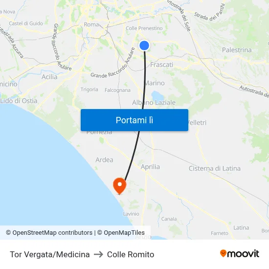 Tor Vergata/Medicina to Colle Romito map