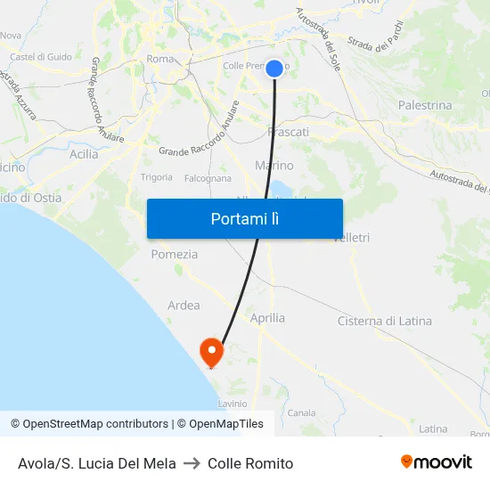 Avola/S. Lucia Del Mela to Colle Romito map