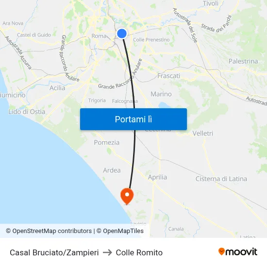 Casal Bruciato/Zampieri to Colle Romito map