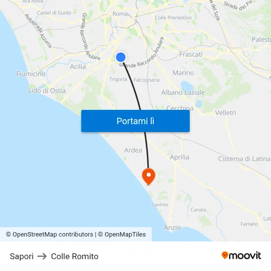 Sapori to Colle Romito map