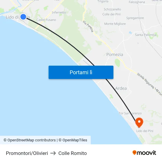 Promontori/Olivieri to Colle Romito map