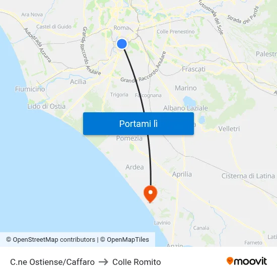 C.ne Ostiense/Caffaro to Colle Romito map