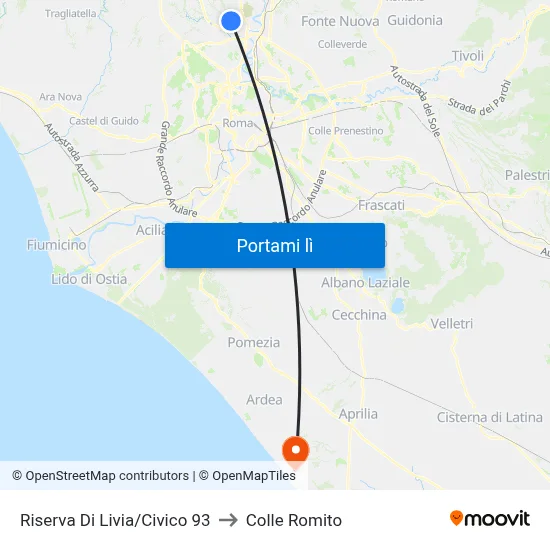 Riserva Di Livia/Civico 93 to Colle Romito map