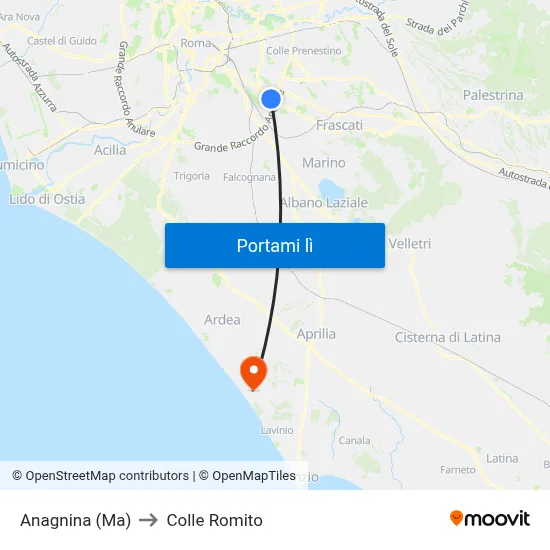 Anagnina (Ma) to Colle Romito map