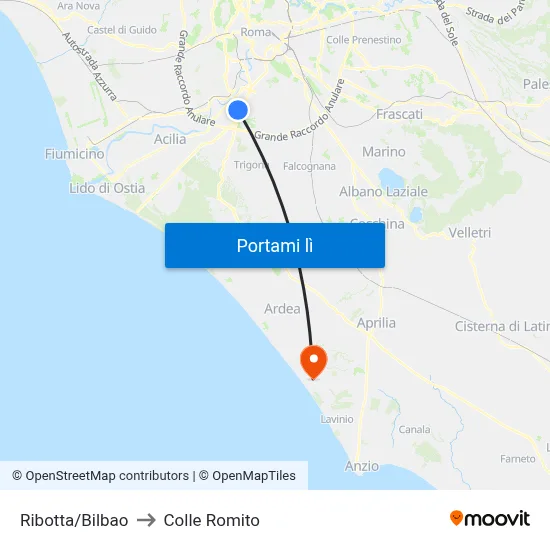 Ribotta/Bilbao to Colle Romito map